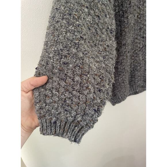 Vtg 90s Express Gray Marked Henley Textured Knit Sweater Fisherman - Picture 3 of 7